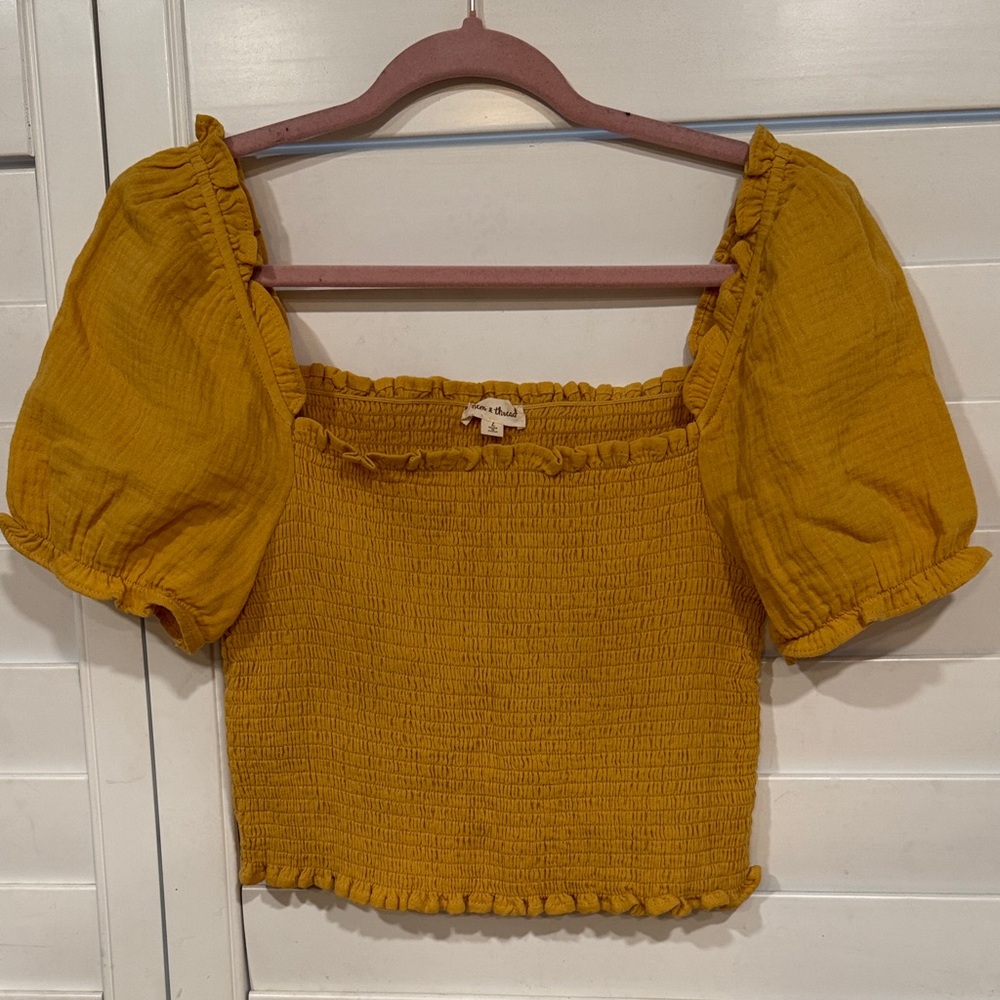 Hem & Thread Mustard Smocked Puff Sleeve Blouse